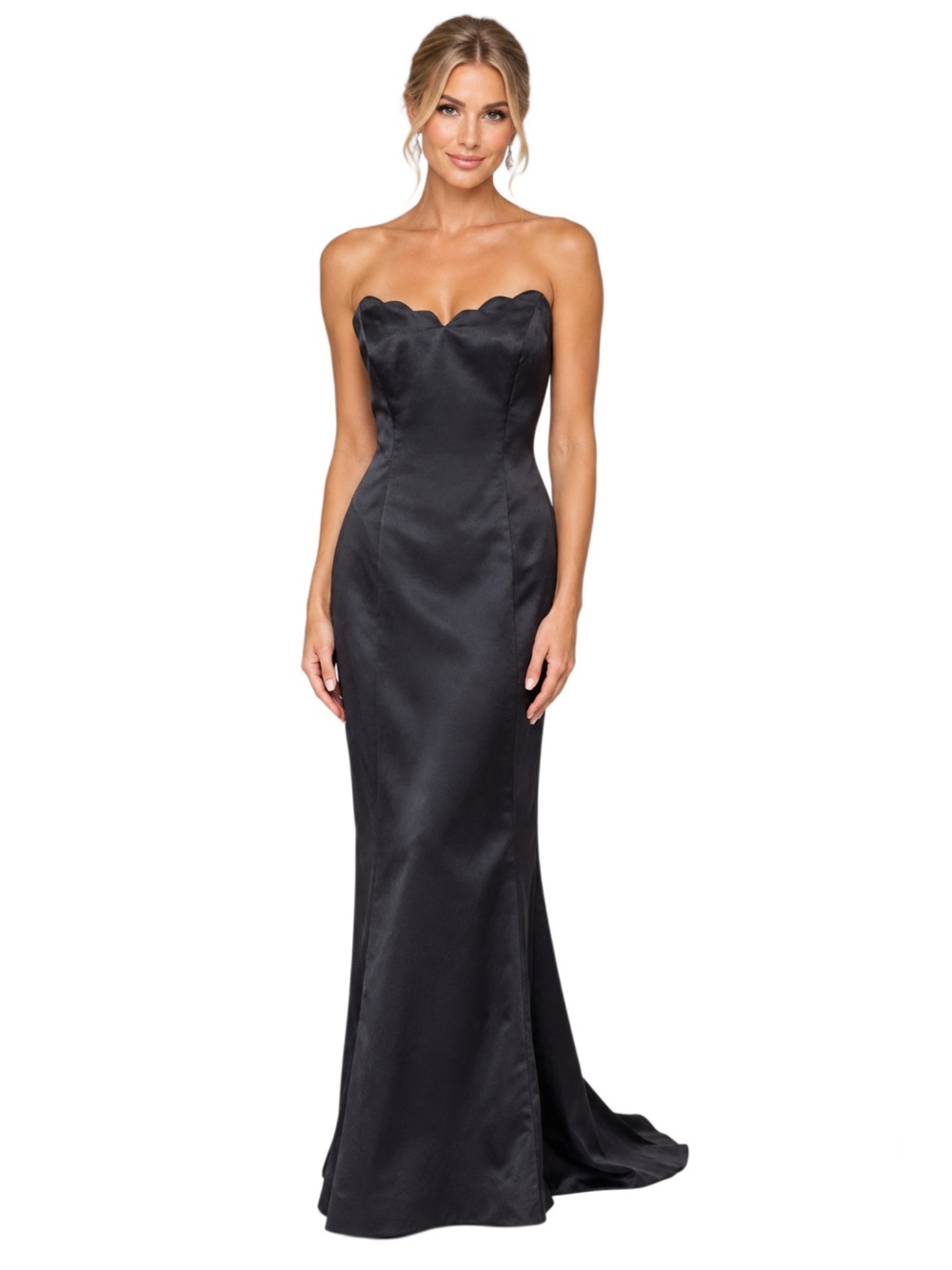 A.B.S. by Allen Schwartz Black Satin Strapless Scalloped Mermaid Gown - Size 8
